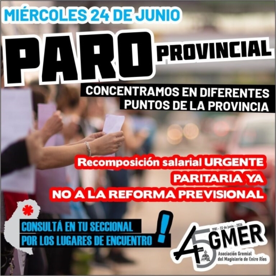 Entre Ríos: Docentes enrolados en AGMER realizan el próximo miércoles un paro por 24 horas