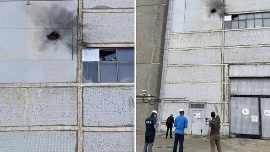 Luego del ataque de Ucrania a la Central Nuclear, se ve un agujero en un edificio