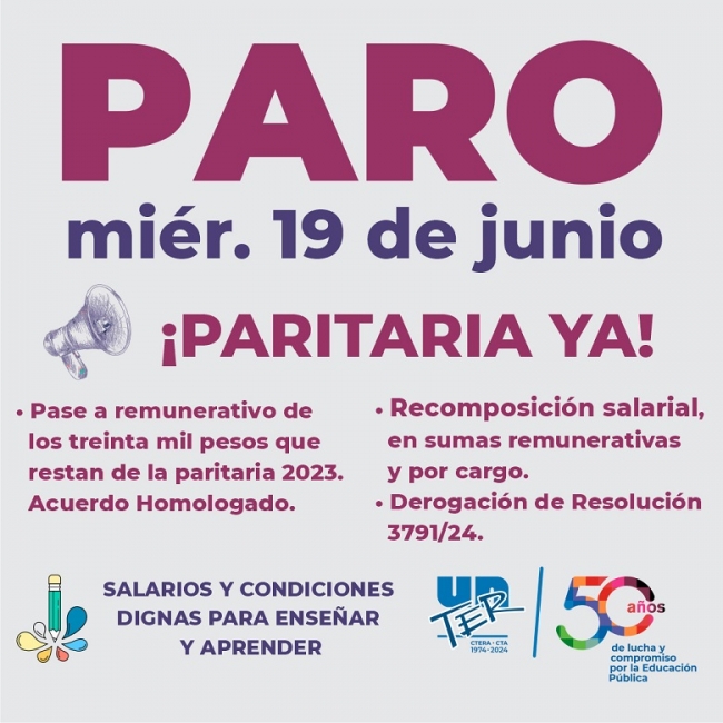 Río Negro: Docentes ratifican el paro por 24 horas para este miércoles