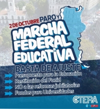 CTERA lanzó para el 2 de octubre Paro y Marcha Federal Educativa.