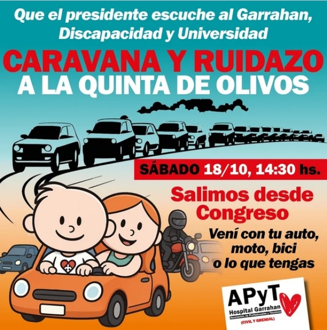 Trabajadores del Hospital Garrahan realizan una caravana hacia la Quinta de Olivos