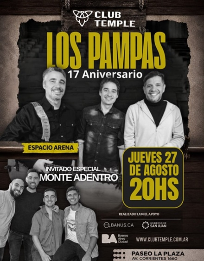 Los Pampas  celebran sus 17 años en Club Temple-Espacio Arena